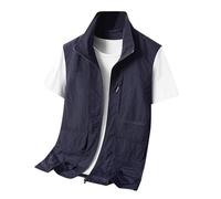 Mymyguoe Chaleco deportivo ligero para hombre, transpirable, de secado rápido, chaleco funcional con muchos bolsillos, chaleco de senderismo, chaleco de trabajo sin mangas, chaleco de safari, azul, XL