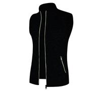 Mymyguoe Chaleco multifunción para hombre, cárdigan sin mangas, chaleco de punto, cuello alto, suéter de punto, cárdigan deportivo, chaleco de pescador con cremallera, Negro , XL