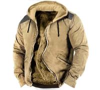 Mymyguoe Chaqueta de invierno vintage para hombre, chaqueta forrada para hombre, chaqueta a prueba de viento, chaqueta cálida con capucha, abrigo de invierno, chaqueta de peluche, abrigo liso con