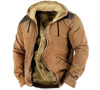 Mymyguoe Chaqueta de invierno vintage para hombre, chaqueta forrada para hombre, chaqueta a prueba de viento, chaqueta cálida con capucha, abrigo de invierno, chaqueta de peluche, abrigo liso con