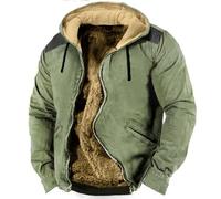 Mymyguoe Chaqueta de invierno vintage para hombre, chaqueta forrada para hombre, chaqueta a prueba de viento, chaqueta cálida con capucha, abrigo de invierno, chaqueta de peluche, abrigo liso con