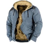 Mymyguoe Chaqueta de invierno vintage para hombre, chaqueta forrada para hombre, chaqueta a prueba de viento, chaqueta cálida con capucha, abrigo de invierno, chaqueta de peluche, abrigo liso con