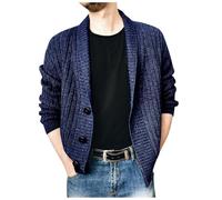 Mymyguoe Chaqueta de punto de cachemira para hombre con cuello de bufanda, diseño trenzado, abrigo de punto, chaqueta sin capucha, chaqueta de invierno, abrigo de punto cálido, abrigo clásico, azul, M