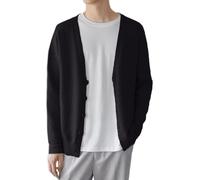 Mymyguoe Chaqueta de punto para hombre, corte ajustado, suéter de invierno, cárdigan con botones, cuello en V, chaqueta de negocios, ropa de negocios, ropa de negocios, cómoda y transpirable, Negro