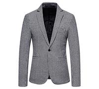 Mymyguoe Chaqueta de traje vintage para hombre, a cuadros, corte ajustado, retro, con cuello en V, para boda, fiesta, negocios, chaqueta, chaqueta, chaqueta, chaqueta, elegante, esmoquin, gris, 3XL