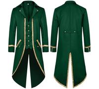 Mymyguoe Chaqueta steampunk para hombre, chaqueta de esmoquin victoriana, abrigo largo, disfraz de pirata victoriano, renacentista, disfraz steampunk medieval, disfraz de pirata, verde, XL