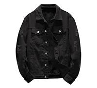 Mymyguoe Chaqueta vaquera rasgada para hombre, chaqueta de entretiempo, elegante, denimmantel, abrigo vaquero, corte vaquero, chaqueta de motorista, abrigo de manga larga, chaqueta vaquera occidental