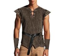 Mymyguoe Disfraz medieval para hombre, disfraz de carnaval, disfraz de pirata, disfraz de vikingo de 4 piezas, disfraz renacentista, chaleco medieval, túnica pirata, para adultos, cosplay, fiesta