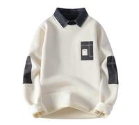 Mymyguoe Falsch Suéter de dos piezas para hombre suéter de punto 2 en 1 camisa y suéter suéter de punto prendas de punto casual suéter de invierno de moda sudaderas tops térmicas camisas de manga