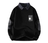 Mymyguoe Falsch Suéter de dos piezas para hombre suéter de punto 2 en 1 camisa y suéter suéter de punto prendas de punto casual suéter de invierno de moda sudaderas tops térmicas camisas de manga