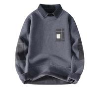 Mymyguoe Falsch Suéter de dos piezas para hombre suéter de punto 2 en 1 camisa y suéter suéter de punto prendas de punto casual suéter de invierno de moda sudaderas tops térmicas camisas de manga