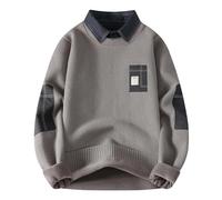 Mymyguoe Falsch Suéter de dos piezas para hombre suéter de punto 2 en 1 camisa y suéter suéter de punto prendas de punto casual suéter de invierno de moda sudaderas tops térmicas camisas de manga