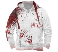 Mymyguoe Halloween Hoodie Herren Blutspritzer Hoodie Horror Hoody Sweatshirts mit Kapuze Party Cosplay Outfit Entschrestruck Kapuzenpullover Mit Kordelzug Halloween Kostüm, Rojo sandía, XXL