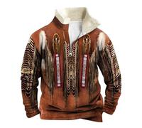 Mymyguoe Jersey de forro polar para hombre vintage vaquero occidental retro indio étnico tótem top nativo americano estampado de invierno sudaderas cuello alto moda hip hop camisetas de manga larga