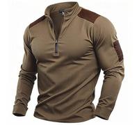 Mymyguoe Jersey de gofre para hombre, sudaderas con cremallera 1/4, camiseta de combate, camiseta táctica, cuello alto, sin capucha, ropa de calle, cuello alto, ropa deportiva, marrón, XL