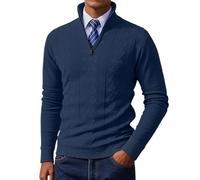 Mymyguoe Jersey de punto de cuello alto para hombre, manga larga, cuello alto, suéter de invierno, suéter de invierno, suéter de trabajo, con cremallera 1/4, otoño e invierno, cuello alto, azul marino