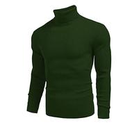 Mymyguoe Jersey de punto para hombre, cuello alto, prendas de punto, informal, para otoño e invierno, corte ajustado, suéter de punto, cómodo y suave, color liso, verde, 3XL