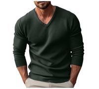 Mymyguoe Jersey de punto para hombre, informal, capa base, jersey de punto fino, jersey de invierno, manga larga, cuello en V, corte ajustado, monocolor, sudadera de punto, Verde militar., S