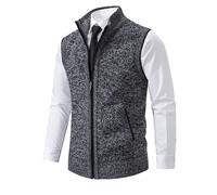 Mymyguoe Jersey de punto para hombre, informal, otoño e invierno, jersey de punto fino, corte ajustado, con cremallera, cárdigan sin mangas, chaleco de invierno, gris oscuro, L