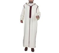 Mymyguoe Kaftan Hombres Abaya Musulmanes Vestidos Bordados Árabe Oración Eid Ropa Manga Corta Algodón Marroquí Islámico Maxivestido Ramadán Batas, Blanco, 4XL