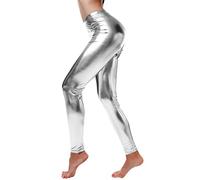 Mymyguoe Leggings plateados metalizados para hombre,plateados,metalizados,pantalones brillantes de los años 80,con cintura alta,leggings brillantes para fiesta,baile,discoteca,disfraz,carnaval,