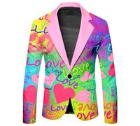Mymyguoe LGBTQ Chaqueta de traje para hombre, arco iris, orgullo, multicolor, corte ajustado, amor gay, amor pride, traje de colores neón, traje blazer mes del orgullo, chaqueta, baile de graduación