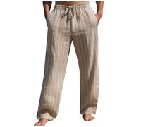 Mymyguoe Pantalones de lino para hombre, pantalones chinos con rayas, pantalones pitillo ajustados, pantalones de tela, pantalones de traje, pantalones de ocio, yoga, playa, pantalones de algodón y