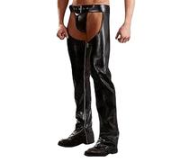 Mymyguoe Pantalones de piel sintética para hombre, con entrepierna abierta, pantalones largos ajustados, para discoteca, espectáculo de escenario, disfraz, aspecto mojado, leggings de piel sintética