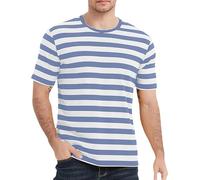 Mymyguoe Ringelshirt Herren Basic Casual Rundhals Top Matrosen Shirt Laufshirts Rot Weiß Karneval Strifte Marinero Kostüm Ringelpulli Streifen Freizeithirts Kurzarm Tee Shirts, S03 Azul Claro, L