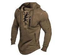 Mymyguoe Sudadera con capucha medieval para hombre, camisa de cordones con capucha, vintage, steampunk, vikingo, sudaderas de manga larga, sudaderas con capucha renacentista, ropa de calle Y2K, marrón