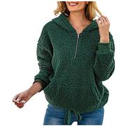 Mymyguoe Sudaderas con Capucha para Mujer Caliente Esponjoso Felpa con Cremallera de 1/4 Abrigo Outwear Tops con Bolsillos cálido Felpa Outwear Vellón Difuso de Manga Larga Jersey