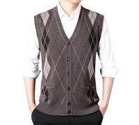 Mymyguoe Suéter de punto para hombre con botones, sin mangas, chaleco de punto, cárdigan clásico, chaleco de golf para negocios, chaleco de golf para hombre, informal, invierno, cuello en V, corte