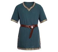 Mymyguoe Túnica medieval para hombre, camiseta vikinga, manga corta, disfraz de pirata, renacimiento, aristócrata, camisa chevalier sin cinturón, disfraz de pirata, camisa pirata, cuello en V, blusa