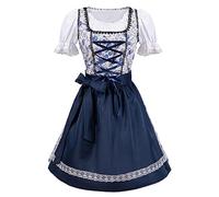 Mymyguoe Vestido tradicional tirolés para mujer, 3 piezas, con delantal, blusa tirolesa, hombros descubiertos, para Oktoberfest, vestido tirolés con delantal de encaje, tradicional con estilo moderno,
