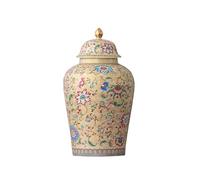 MYMYYT Tarro de jengibre dorado de 12 pulgadas, diseño floral decorativo de cerámica con tapa, jarrón grande esmaltado para el hogar, cocina, comedor, sala de estar, decoración de estantes