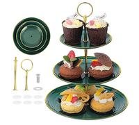 Mynoozi Paquete de 2 soportes para tartas de 3 niveles, soporte para cupcakes y postres, torre de exhibición de pasteles, galletas, dulces, bandeja de servir escalonada para cumpleaños, boda, fiesta