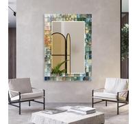 Myphotostation - Espejo de pared de vidrio templado de mosaico verde y blanco de 24 x 35.5 pulgadas (vertical) sin marco, con impresión UV, bordes biselados, fácil de colgar, espejo decorativo para