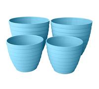 Mypicompany. Maceteros Decorativos Interior y Maceteros Grandes Exterior - 2X Macetas Grandes Azul (21 cm) + 2X Macetas Plastico (15 cm) con Drenaje - Tiestos para Plantas, Jardín, Terraza y Balcón