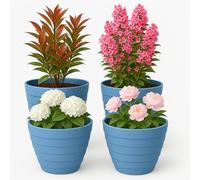 Mypicompany. Maceteros Decorativos Interior y Maceteros Grandes Exterior - 2X Macetas Grandes Azul (30 cm) + 2X Macetas Plastico (25 cm) con Drenaje - Tiestos para Plantas, Jardín, Terraza y Balcón