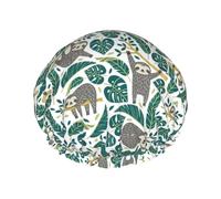 MyPiky Adorable Gorro de ducha con estampado perezoso, elástico y reutilizable para cabello largo, gorro de ducha impermeable grande para mujeres, hombres, niños