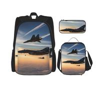 MyPiky Aircraft Fighter Jets Print Funcional Unisex 3 en 1 Mochila Almuerzo Estuche Combo Conveniente Viajeros
