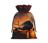 MyPiky Airplane At Sunset - Bolsas de regalo de Navidad con cordón, bolsas de almacenamiento de Navidad, bolsas de almacenamiento reutilizables