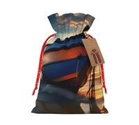 MyPiky Barco playa salida del sol impresión náutica Navidad bolsas regalo envoltura bolsas de almacenamiento paquete cordón bolsa de regalo para fiesta vacaciones