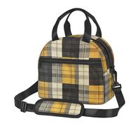 MyPiky Bolsa de almuerzo con estampado a cuadros amarillos, grises y negros para mujer, bolsa de almuerzo aislada con cinturón ajustable para adultos, viajes, picnic