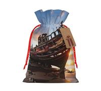 MyPiky Bolsa de regalo de Navidad con estampado de barco en la playa Bolsa de almacenamiento Bolsa de regalo Bolsa con cordón para fiesta de vacaciones