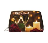 MyPiky Bolsas de cosméticos con estampado romántico de rosas rojas y vino, bolsa de maquillaje de cuero, pequeña para bolso, bolsa de cosméticos, bolsa de aseo para mujeres de viaje, Red Rose And Wine