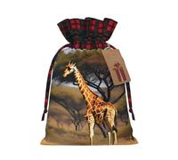 MyPiky - Bolsas de regalo con cordón con estampado de árbol majestuoso jirafa africana, bolsa de Navidad, bolsas de almacenamiento de fiesta, reutilizables