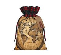 MyPiky Bolsas de regalo con cordón de Navidad con diseño de mapa del mundo antiguo, bolsas de almacenamiento de Navidad, bolsas de almacenamiento reutilizables