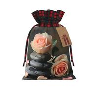 MyPiky Bolsas de regalo con cordón de Navidad con estampado de piedras y rosas de spa, bolsa de cordón, bolsas de almacenamiento de Navidad, bolsas de almacenamiento reutilizables