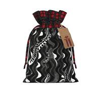 MyPiky Bolsas de regalo con cordón de Navidad con estampado de piel de serpiente, color blanco y negro, bolsa con cordón, bolsas de almacenamiento de Navidad, bolsas de almacenamiento reutilizables